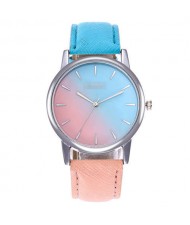 Gradient Colors Index Design High Fashion Wrist Watch - Sky Blue and Pink