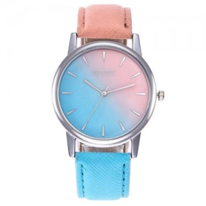 Gradient Colors Index Design High Fashion Wrist Watch - Pink