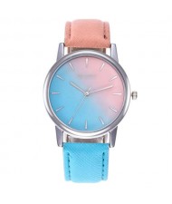 Gradient Colors Index Design High Fashion Wrist Watch - Pink