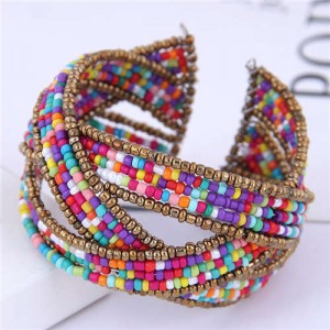 Bohemian Fashion Mini Beads Open-end Ball Shape Women Costume Bracelet - Multicolor