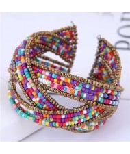 Bohemian Fashion Mini Beads Open-end Ball Shape Women Costume Bracelet - Multicolor