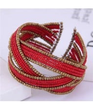 Bohemian Fashion Mini Beads Open-end Ball Shape Women Costume Bracelet - Red