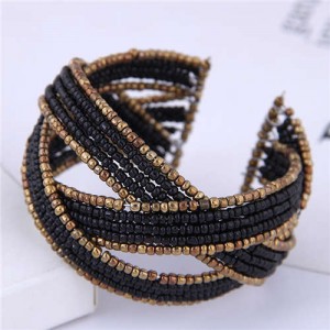 Bohemian Fashion Mini Beads Open-end Ball Shape Women Costume Bracelet - Black