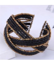 Bohemian Fashion Mini Beads Open-end Ball Shape Women Costume Bracelet - Black