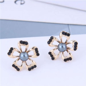 Rhinestone Embellished Hollow Flower Design Women Earrings