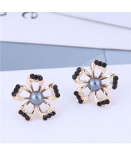 Rhinestone Embellished Hollow Flower Design Women Earrings