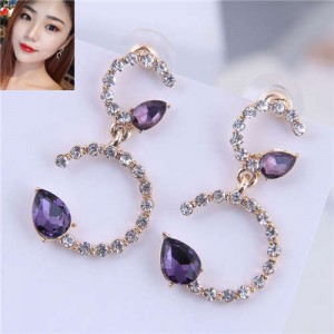 Rhinestone Embellished Purple Fashion Elegant Women Earrings