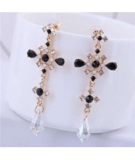 Rhinestone Embellished Baroque Style Cross Women Statement Earrings