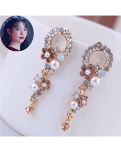 Vintage Baroque Style Rhinestone Flower Cluster Design Women Hoop Earrings