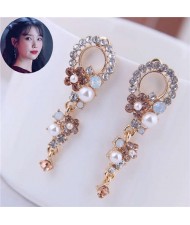 Vintage Baroque Style Rhinestone Flower Cluster Design Women Hoop Earrings