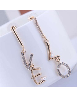 Shining Rhinestone Embellished Love Alphabets Dangling Design Women Earrings