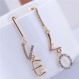 Shining Rhinestone Embellished Love Alphabets Dangling Design Women Earrings