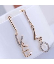 Shining Rhinestone Embellished Love Alphabets Dangling Design Women Earrings