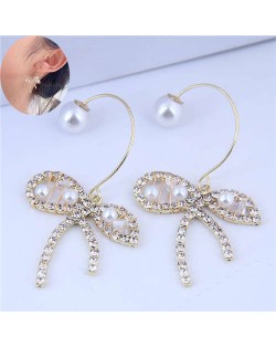 Rhinestone and Pearl Embellished Abstract Butterfly Design Korean Fashion Women Earrings