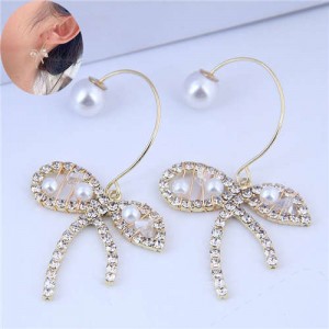 Rhinestone and Pearl Embellished Abstract Butterfly Design Korean Fashion Women Earrings