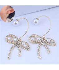 Rhinestone and Pearl Embellished Abstract Butterfly Design Korean Fashion Women Earrings