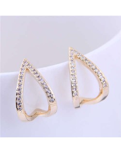 Cubic Zirconia Embellished Korean Fashion Waterdrop Design Sweet Women Fashion Earrings - Golden