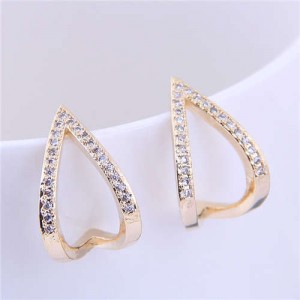 Cubic Zirconia Embellished Korean Fashion Waterdrop Design Sweet Women Fashion Earrings - Golden