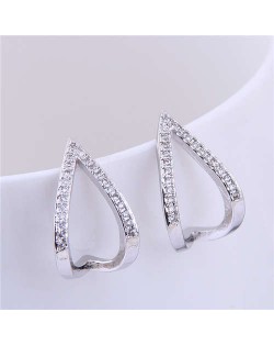 Cubic Zirconia Embellished Korean Fashion Waterdrop Design Sweet Women Fashion Earrings - Silver