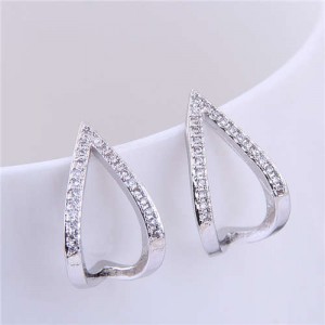 Cubic Zirconia Embellished Korean Fashion Waterdrop Design Sweet Women Fashion Earrings - Silver