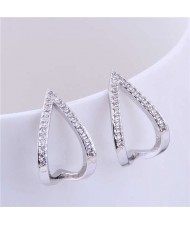 Cubic Zirconia Embellished Korean Fashion Waterdrop Design Sweet Women Fashion Earrings - Silver