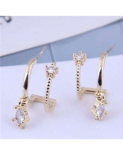 Cubic Zirconia Embellished Unique Shining Design Fashion Women Earrings - Golden