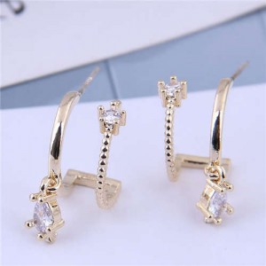 Cubic Zirconia Embellished Unique Shining Design Fashion Women Earrings - Golden