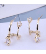 Cubic Zirconia Embellished Unique Shining Design Fashion Women Earrings - Golden