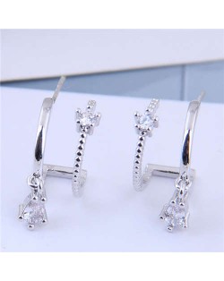 Cubic Zirconia Embellished Unique Shining Design Fashion Women Earrings - Silver