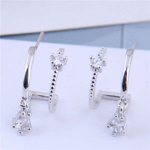Cubic Zirconia Embellished Unique Shining Design Fashion Women Earrings - Silver