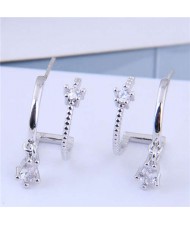 Cubic Zirconia Embellished Unique Shining Design Fashion Women Earrings - Silver