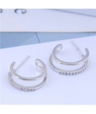 Cubic Zirconia Inlaid Semi-circle Korean Fashion Women Earrings - Silver