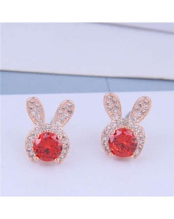 Cubic Zirconia Embellished Rabbit Head Cute Design High Fashion Women Earrings - Rose Gold