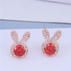 Cubic Zirconia Embellished Rabbit Head Cute Design High Fashion Women Earrings - Rose Gold