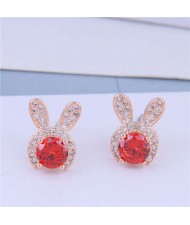 Cubic Zirconia Embellished Rabbit Head Cute Design High Fashion Women Earrings - Rose Gold