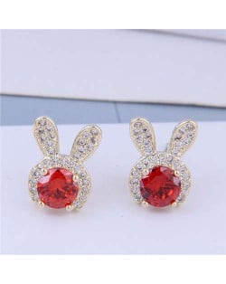 Cubic Zirconia Embellished Rabbit Head Cute Design High Fashion Women Earrings - Gold