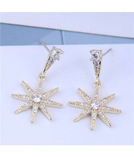Cubic Zirconia Embellished Shining Star Dangling Design High Fashion Women Earrings - Gold