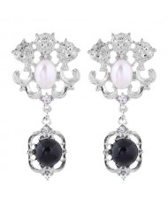 Lions Heads Design Golden Royal Fashion Dangling Bead Women Earrings - Silver