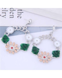 Sweet Flower Hoop Korean Fashion Alloy Women Costume Earrings - Silver