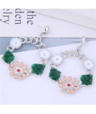Sweet Flower Hoop Korean Fashion Alloy Women Costume Earrings - Silver