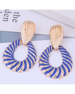 Seashell Pattern Hollow Waterdrop Design High Fashion Women Earrings - Blue