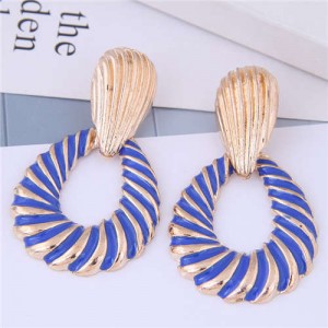 Seashell Pattern Hollow Waterdrop Design High Fashion Women Earrings - Blue