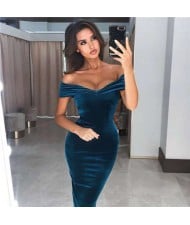 V-neck Graceful Fashion Evening One-piece Women Dress - Royal Blue