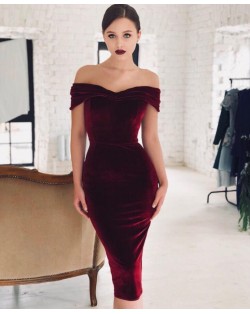 V-neck Graceful Fashion Evening One-piece Women Dress - Wine Red