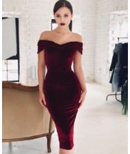 V-neck Graceful Fashion Evening One-piece Women Dress - Wine Red