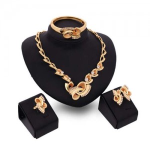 Rhinestone Embellished Elegant Swirling Design 4pcs Fashion Alloy Jewelry Set