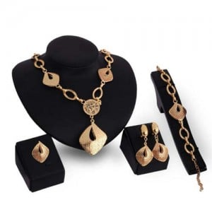 Irregular Squares Bold Fashion Golden 4pcs Alloy Women Jewelry Set