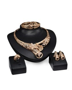 Elegant Flowers Bold Design Golden Alloy 4pcs Jewelry Set