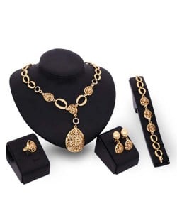 Rhinestone Inlaid Hollow Waterdrop Pendants Luxurious Design 4pcs Jewelry Set