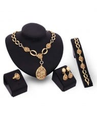 Rhinestone Inlaid Hollow Waterdrop Pendants Luxurious Design 4pcs Jewelry Set